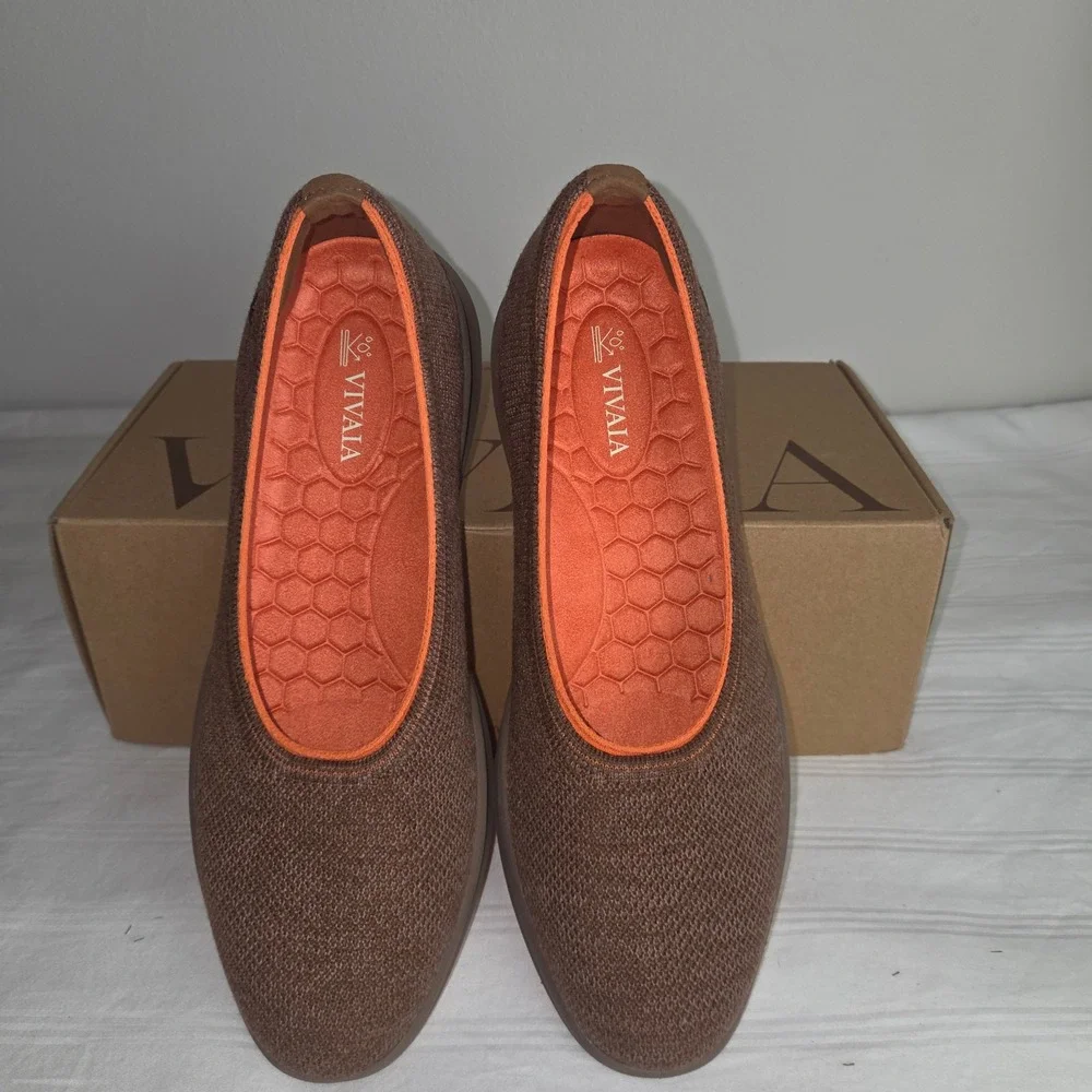 VIVAIA Izabel Coffee Orange Wool Water Repellent Flats Womens US 8.5 EU 39.5